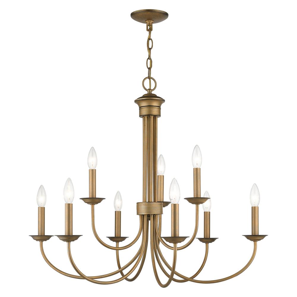 9 Light Antique Gold Leaf Large 2-Tier Chandelier