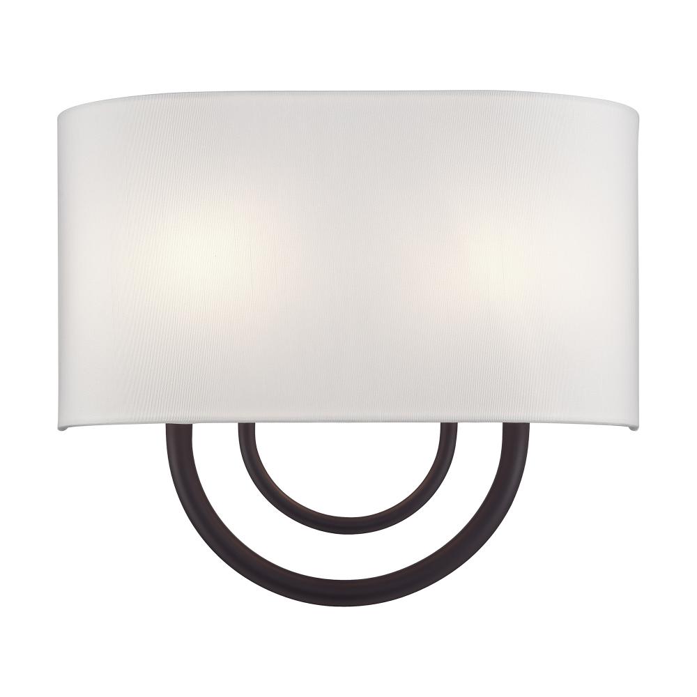 2 Light Bronze ADA Sconce with Hand Crafted Off-White Fabric Shade