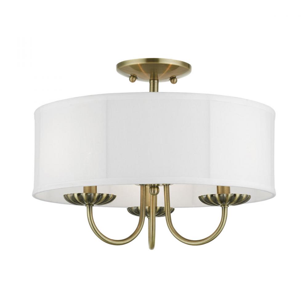 3 Light Antique Brass Semi-Flush Mount