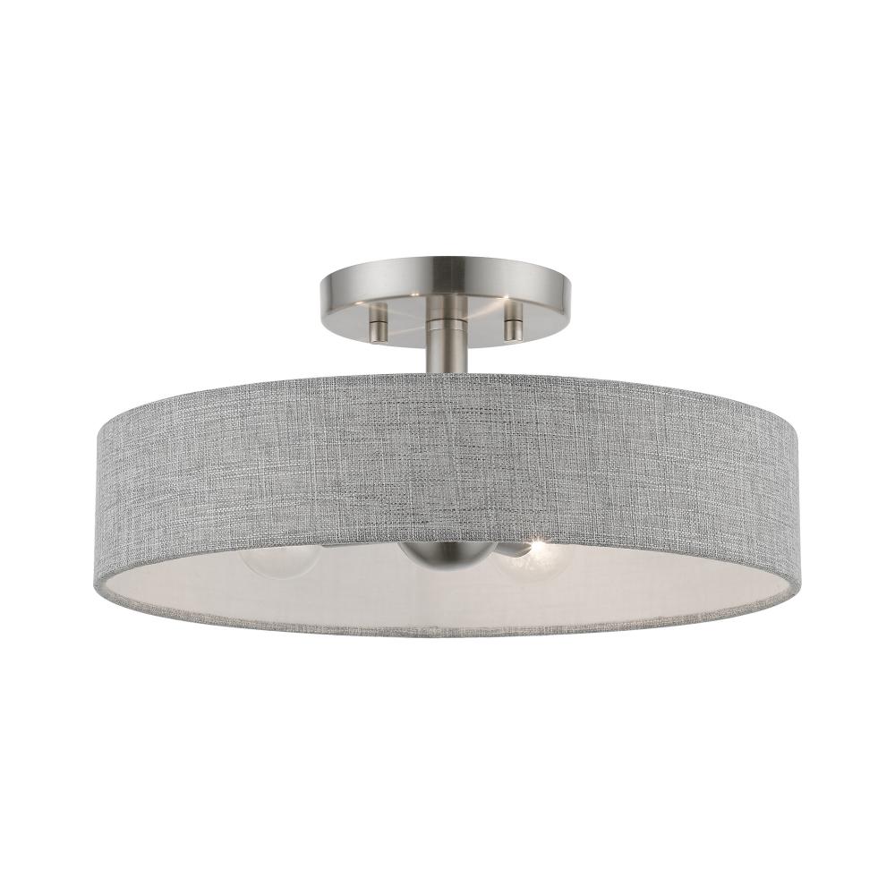 4 Light Brushed Nickel with Shiny White Accents Semi-Flush