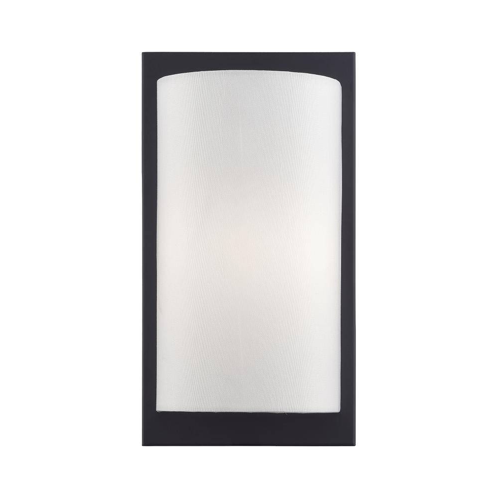 1 Light Black ADA Sconce with Hand Crafted Off-White Fabric Shade