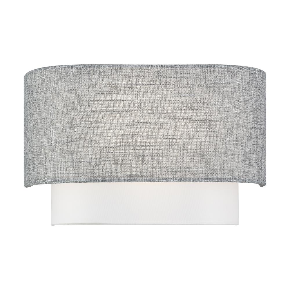 2 Light Brushed Nickel ADA Sconce with Hand Crafted Urban Gray and White Fabric Hardback Shades