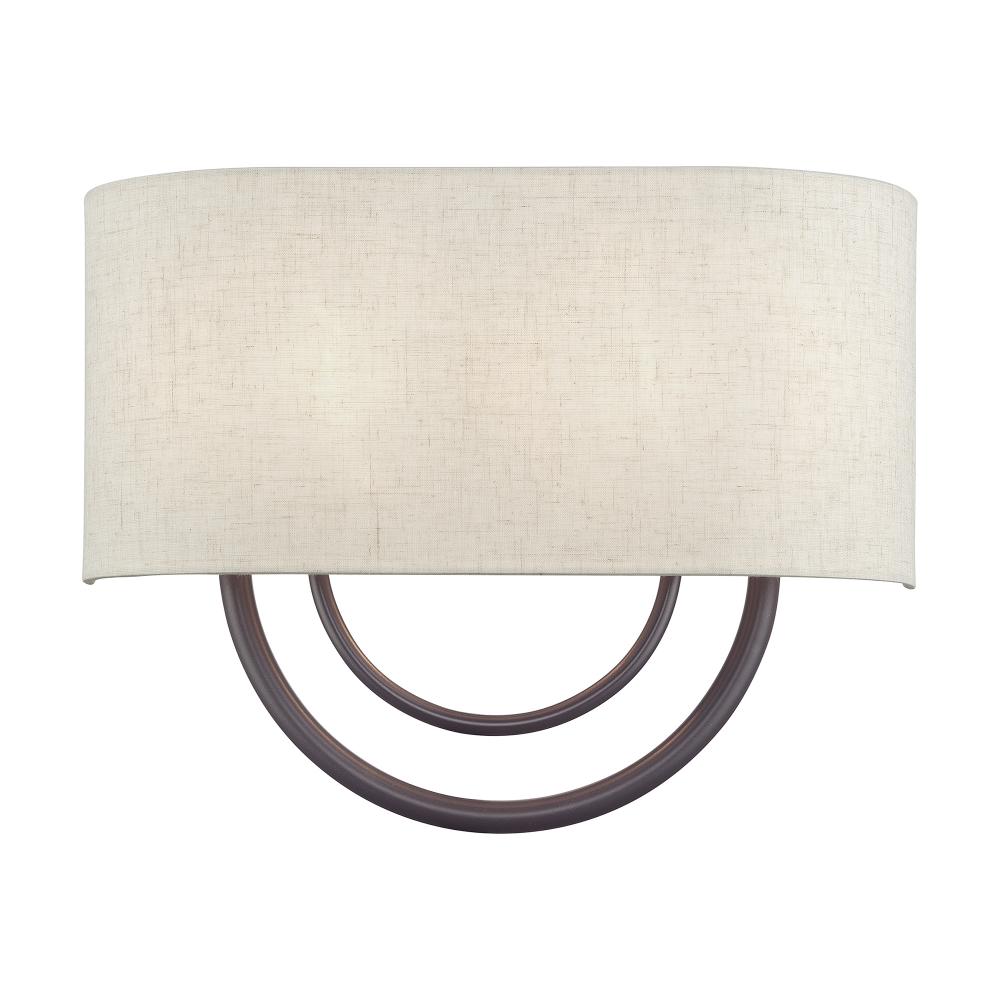 2 LT English Bronze Large ADA Sconce with Hand Crafted Oatmeal Fabric Shade with White Fabric Inside