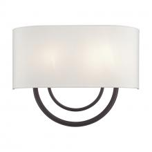 Livex Lighting 42893-07 - 2 Light Bronze Large ADA Sconce with Hand Crafted Off-White Fabric Shade