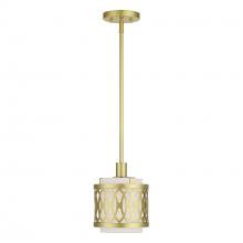 Livex Lighting 53439-33 - 1 Light Soft Gold Mini Pendant with Hand Crafted Oatmeal Color Fabric Hardback Shade