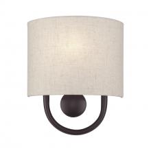 Livex Lighting 60271-92 - 1 Light English Bronze ADA Sconce with Hand Crafted Oatmeal Fabric Shade with White Fabric Inside