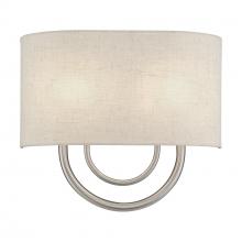 Livex Lighting 60272-91 - 2 Light Brushed Nickel ADA Sconce with Hand Crafted Oatmeal Fabric Shade with White Fabric Inside