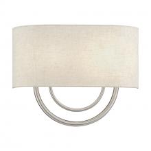 Livex Lighting 60273-91 - 2 LT Brushed Nickel Large ADA Sconce with Hand Crafted Oatmeal Fabric Shade with White Fabric Inside