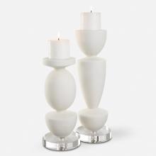  18101 - Lido White Stone Candleholders, Set/2