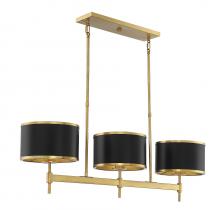  1-187-3-143 - Delphi 3-Light Linear Chandelier in Matte Black with Warm Brass Accents