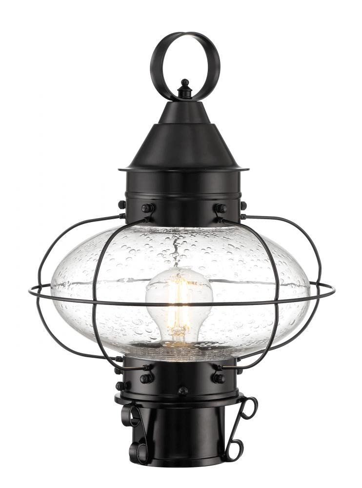 Cottage Onion Outdoor Post Lantern - Black with Seeded Glass