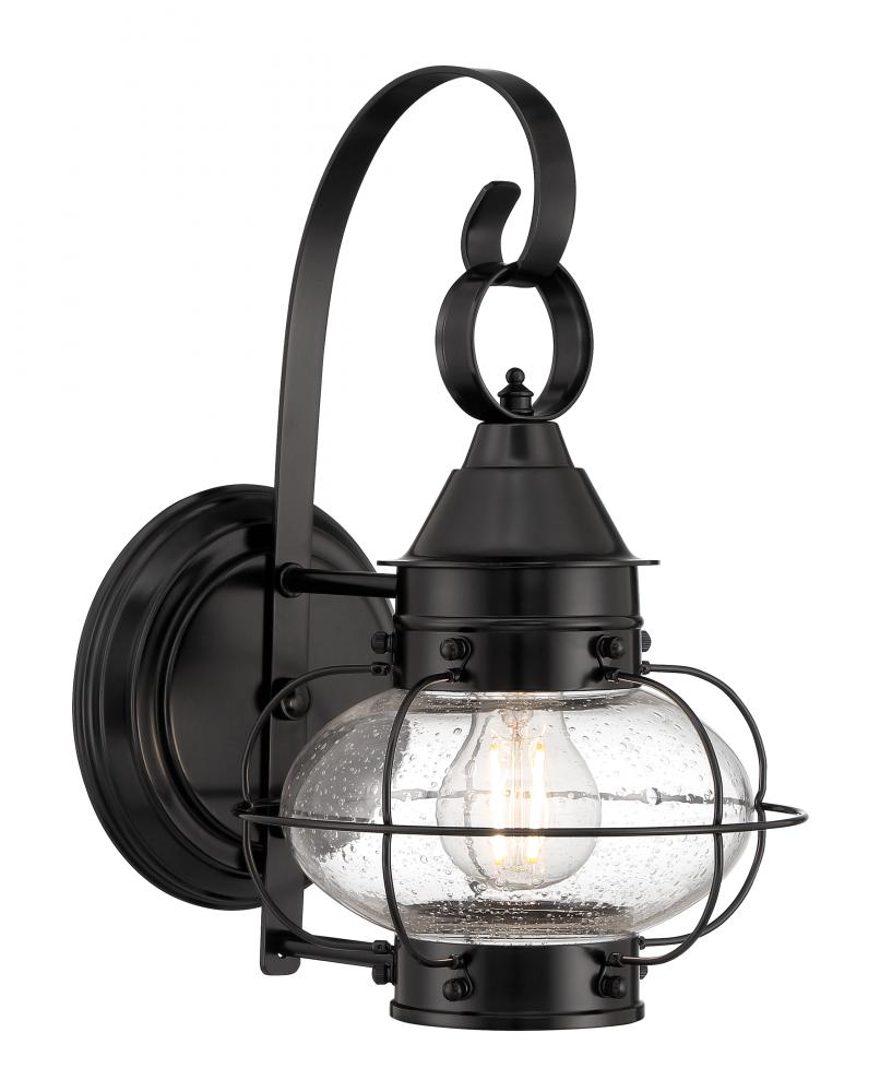 Cottage Onion Outdoor Wall Light - Black with Seeded Glass
