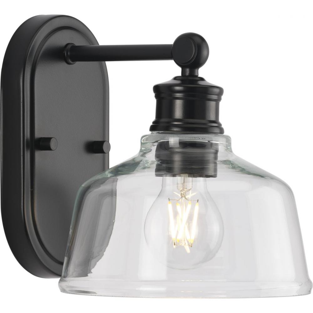 Singleton Collection One-Light 7.62" Matte Black Farmhouse Vanity Light with Clear Glass Shade