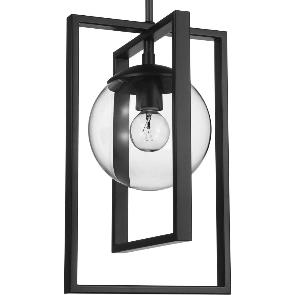Atwell Collection One-Light Matte Black Clear Glass Luxe Pendant Light