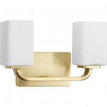  P300369-012 - Cowan Collection Two-Light Modern Satin Brass Etched Opal Glass Bath Vanity Light