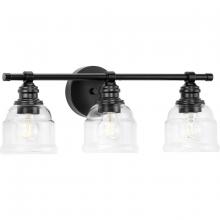  P300375-31M - Ambrose Collection Three-Light Farmhouse Matte Black Clear Glass Bath Vanity Light