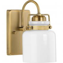  P300438-163 - Fessler Collection One-Light Vintage Brass Opal Glass Farmhouse Bath Light