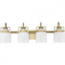  P300441-163 - Fessler Collection Four-Light Vintage Brass Opal Glass Farmhouse Bath Light