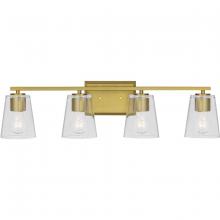  P300460-191 - Vertex Collection Four-Light Brushed Gold Clear Glass Contemporary Bath Light