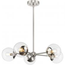  P400325-009 - Atwell Collection Five-Light Brushed Nickel Mid-Century Modern Chandelier