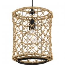  P500419-31M - Chandra Collection One-Light Matte Black Global Pendant with Woven Shade