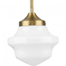  P5196-163 - School House Pendant Collection One-Light Vintage Brass White Opal Glass Coastal Mini-Pendant Light