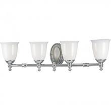  P3041-15 - Victorian Collection Four-Light Polished Chrome White Opal Glass Farmhouse Bath Vanity Light