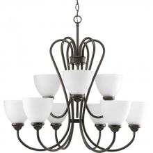  P4668-20 - Heart Collection Nine-Light Antique Bronze Etched Glass Farmhouse Chandelier Light