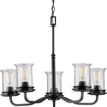  P400206-031 - Winslett Collection Five-Light Matte Black Clear Seeded Glass Coastal Chandelier Light