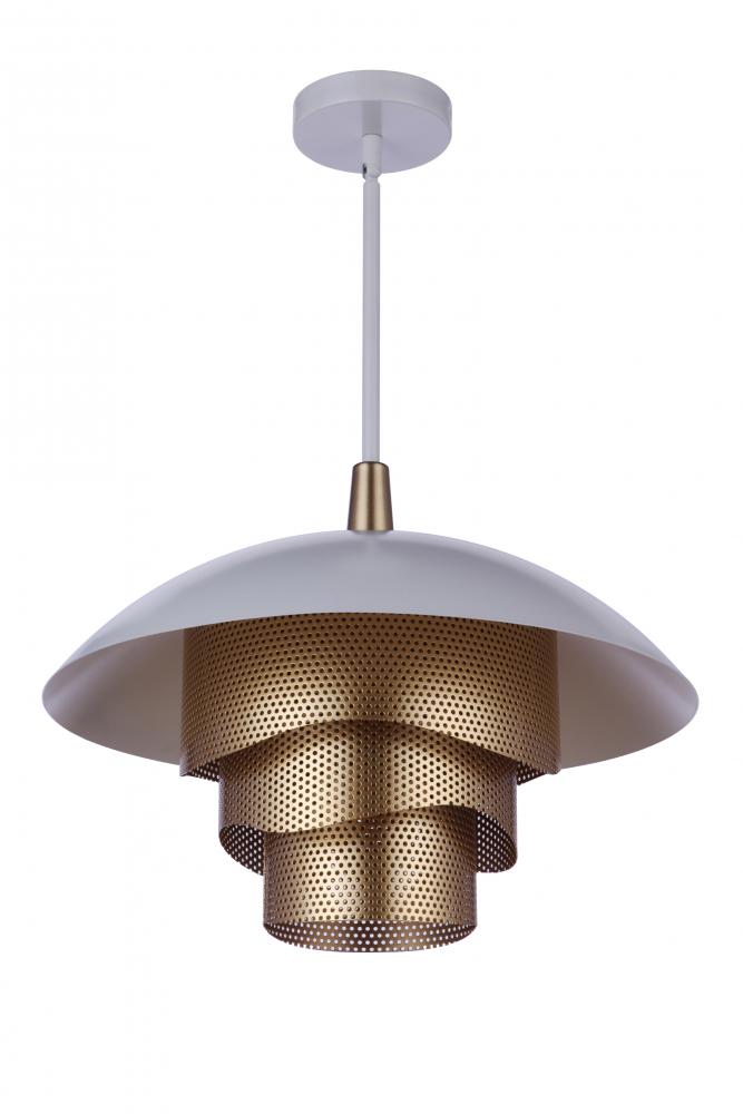 19â€ Dia Sculptural Statement Dome Pendant with Perforated Metal Shades in Matte White/Matte Gold