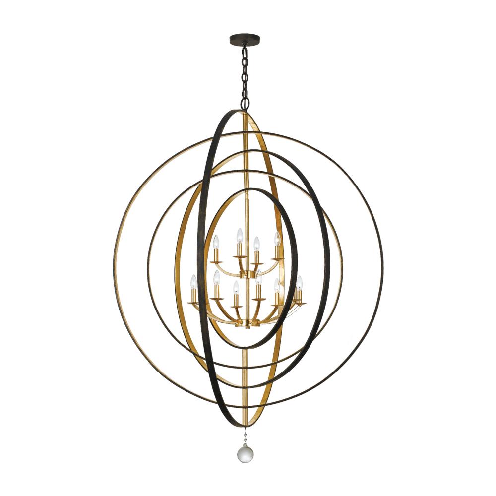 Luna 12 Light English Bronze + Antique Gold Chandelier