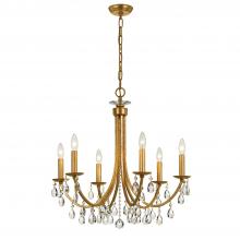  8826-GA-CL-S - Bridgehampton 6 Light Swarovski Strass Crystal Antique Gold Chandelier