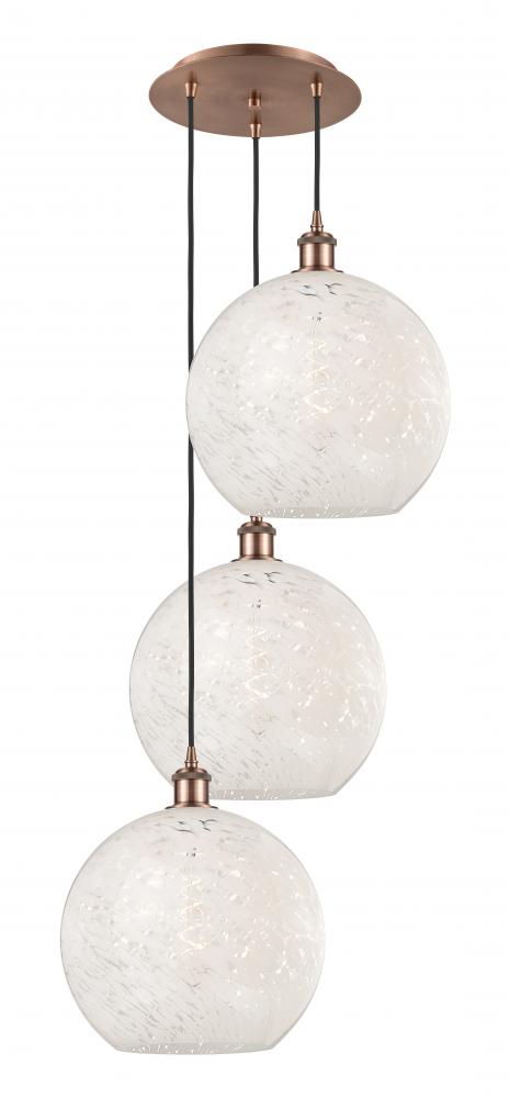 White Mouchette - 3 Light - 19 inch - Antique Copper - Cord Hung - Multi Pendant