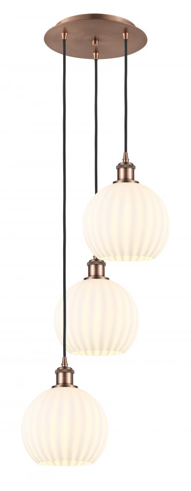 White Venetian - 3 Light - 15 inch - Antique Copper - Cord Hung - Multi Pendant