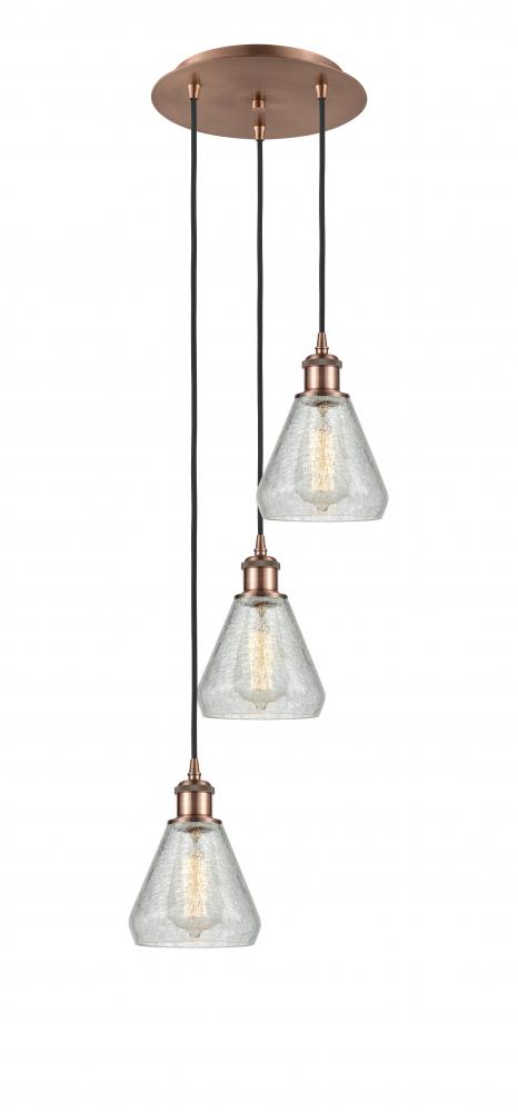 Conesus - 3 Light - 13 inch - Antique Copper - Cord Hung - Multi Pendant