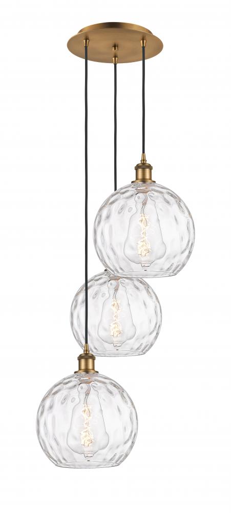 Athens Water Glass - 3 Light - 17 inch - Brushed Brass - Cord hung - Multi Pendant