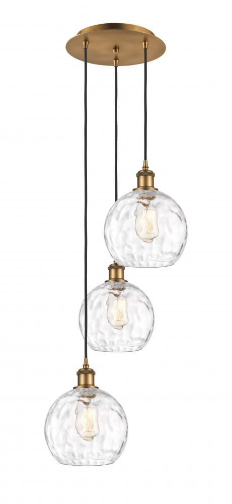 Athens Water Glass - 3 Light - 15 inch - Brushed Brass - Cord hung - Multi Pendant
