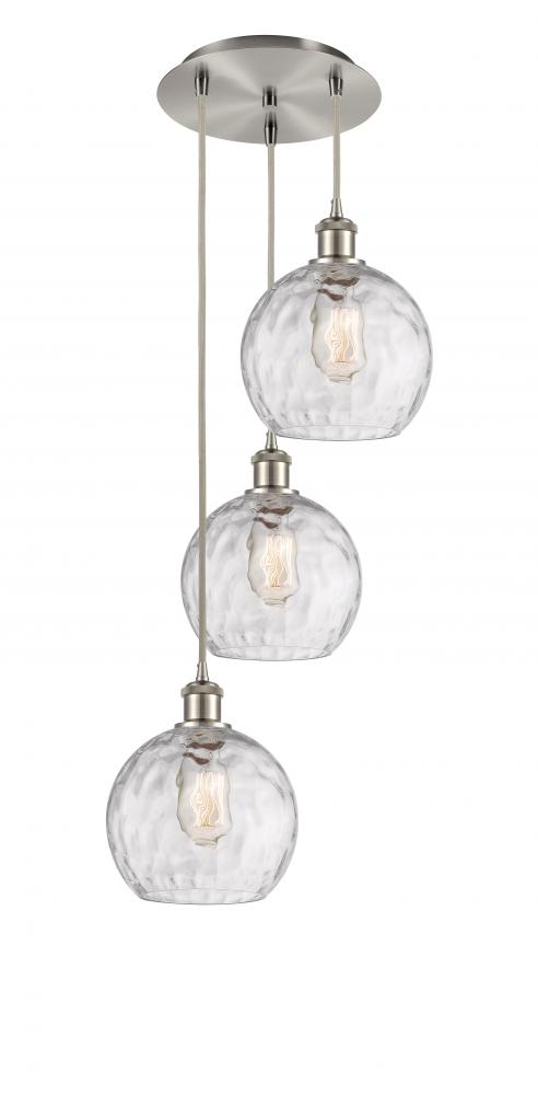 Athens Water Glass - 3 Light - 15 inch - Brushed Satin Nickel - Cord hung - Multi Pendant