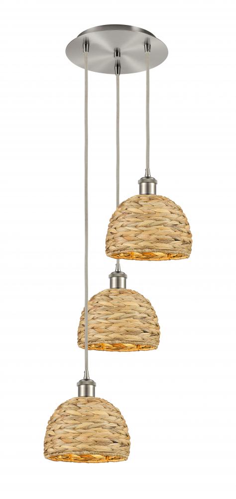 Woven Rattan - 3 Light - 15 inch - Brushed Satin Nickel - Cord hung - Multi Pendant