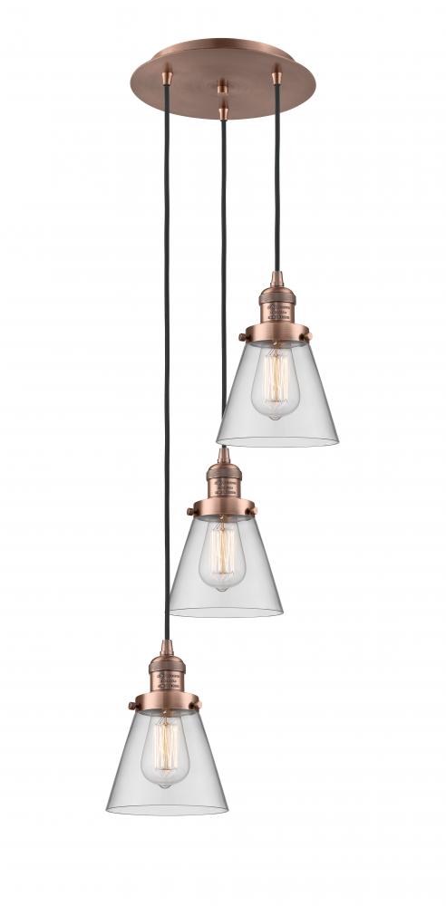 Cone - 3 Light - 13 inch - Antique Copper - Cord hung - Multi Pendant