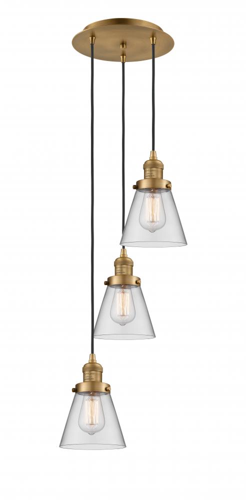 Cone - 3 Light - 13 inch - Brushed Brass - Cord hung - Multi Pendant