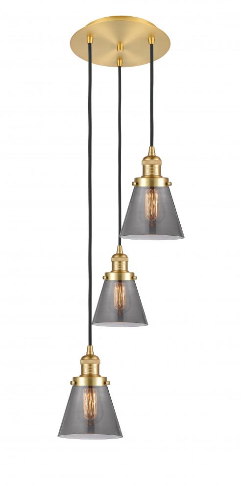 Cone - 3 Light - 13 inch - Satin Gold - Cord hung - Multi Pendant