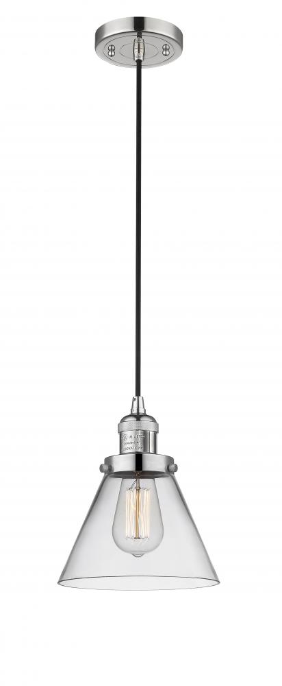 Cone - 1 Light - 8 inch - Polished Nickel - Cord hung - Mini Pendant