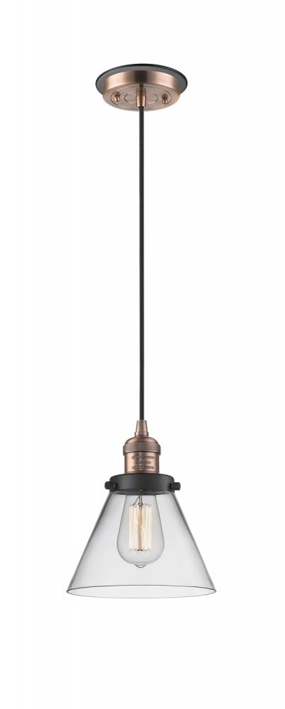 Cone - 1 Light - 8 inch - Antique Copper - Cord hung - Mini Pendant