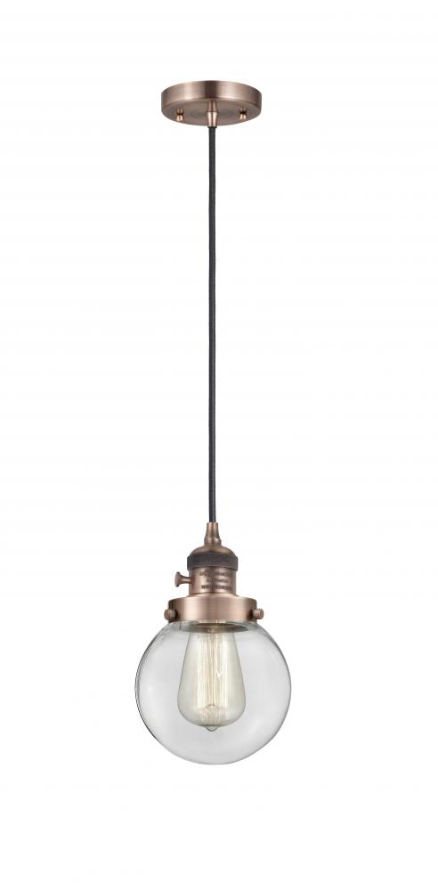 Beacon - 1 Light - 6 inch - Antique Copper - Cord hung - Mini Pendant