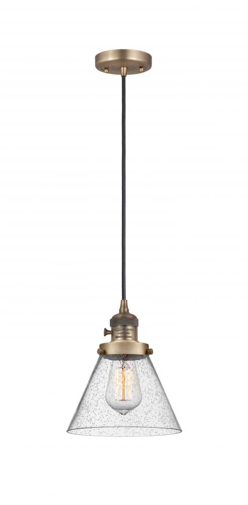 Cone - 1 Light - 8 inch - Brushed Brass - Cord hung - Mini Pendant