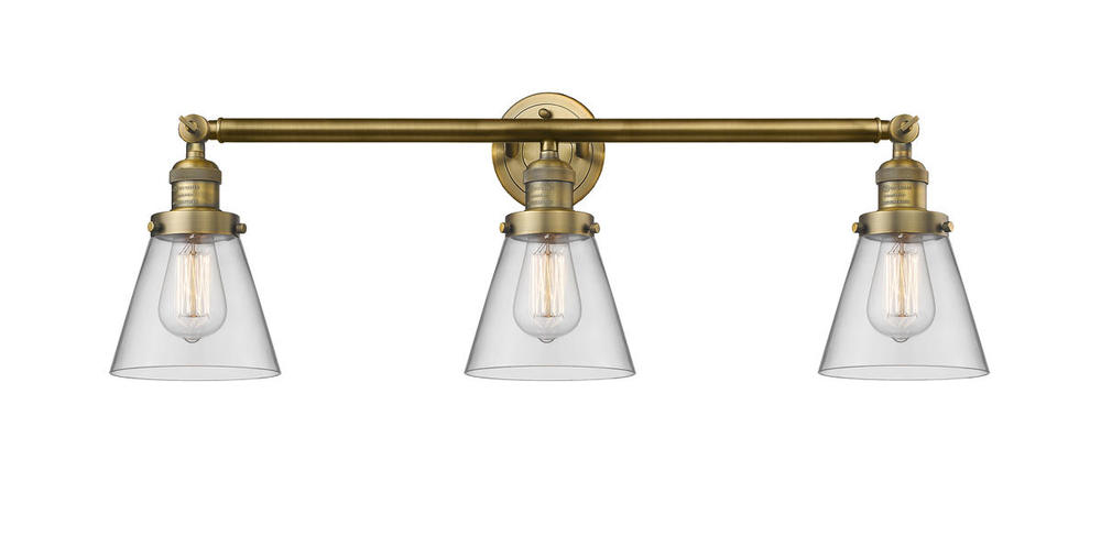 Cone - 3 Light - 30 inch - Brushed Brass - Bath Vanity Light