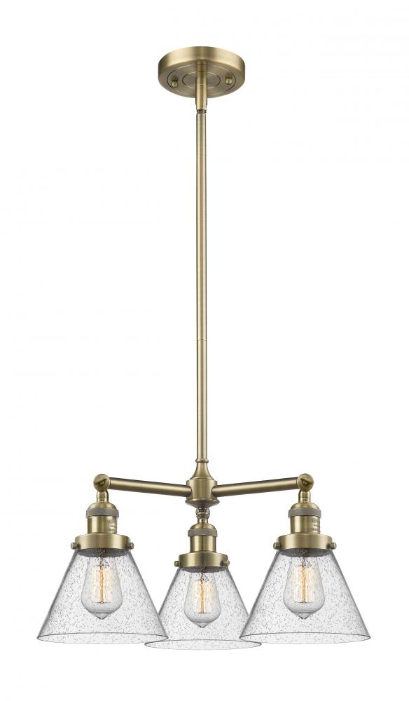 Cone - 3 Light - 22 inch - Antique Brass - Stem Hung - Chandelier