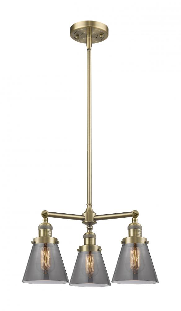 Cone - 3 Light - 19 inch - Antique Brass - Stem Hung - Chandelier