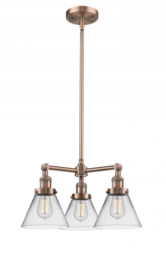 Cone - 3 Light - 22 inch - Antique Copper - Stem Hung - Chandelier